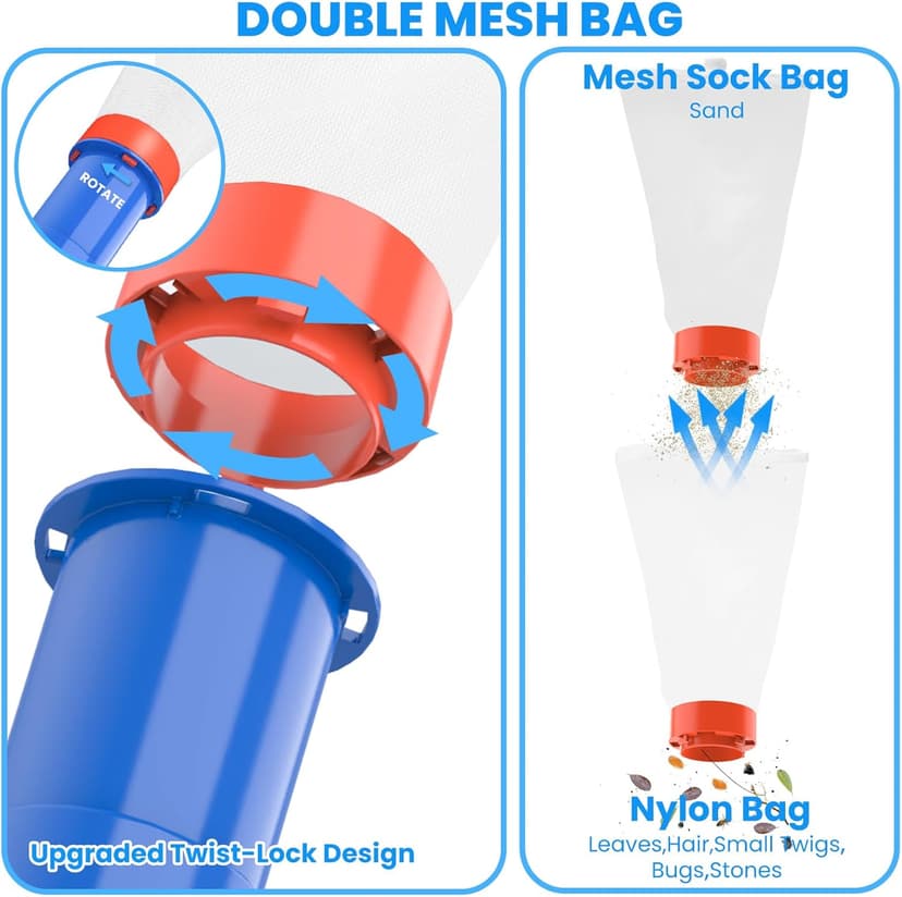 Poolvio Pool Cleaning Kit with Spa Jet Vacuum Cleaner, 8-Foot Pole, Leaf Rake Net & Round Brush for Inflatable and Above-Ground Pools