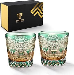 Edo Kiriko Whiskey Glasses Set of 2 - Japanese Art Glass Tumblers, Luxury Gift for Couples, Weddings, Anniversary, Perfect for Home Bar & Special Occasions, Crystal Barware with Gift Box