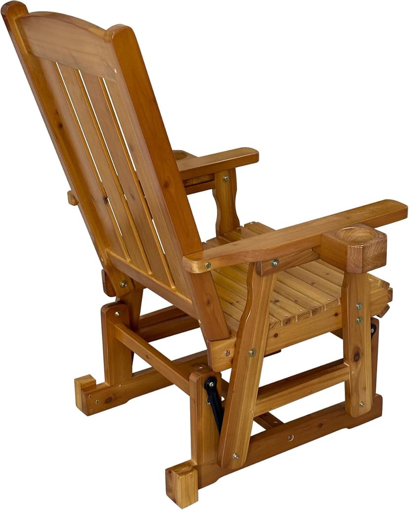 Fortune Candy Wooden Patio Glider for One Person, with High Back and Deep Contoured Seat, Solid Fir Wood, Heavy Duty 600 LBS (Cedar Tone, 1-Seater)