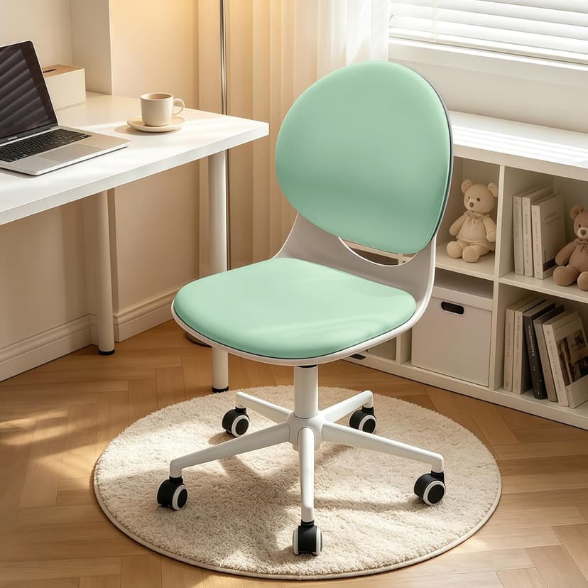 Modern Home Office Chair, Armless Faux Leather Fabric Desk Chair with Mid-Back, Swivel Height Adjustable Ergonomic Computer Task Chair for Office, Bedroom, Make Up, Study