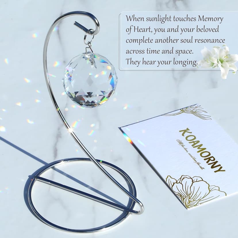 Memorial Gift with Stand, Unique Sympathy Idea for Loss of Family & Loved One, Tabletop Clear Crystal Rainbow Maker, Thoughtful Remembrance Bereavement Box
