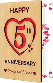 5 Year Marriage Anniversary Card Gifts for husband Wife, Wooden Happy 5th Anniversary Card for Her Him, Always and Forever Fifth Wood Wedding Cards for Men
