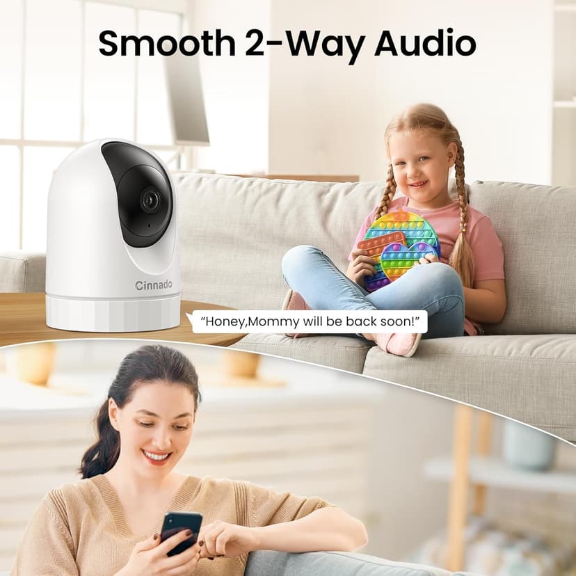 Cinnado 2K Home Security Cameras-2.4Ghz WiFi Indoor Camera with 360° Motion Detection for Pets/Nanny/Baby/Dog, 2 Way Audio, 24/7 SD Card Storage, Cloud Storage, Works with Alexa & Google Home, D1 4P