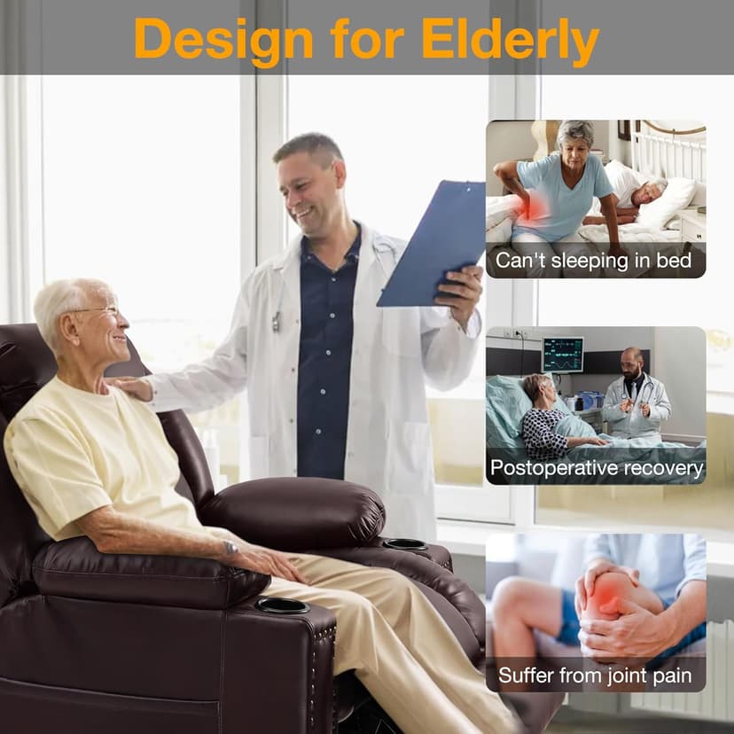 Triple Motor Large Power Lift Recliner Chair for Elderly with Heat and Massage, Lay Flat Lift Chairs for Seniors Infinite Position, Extended Footrest, USB Ports (Dark Brown)