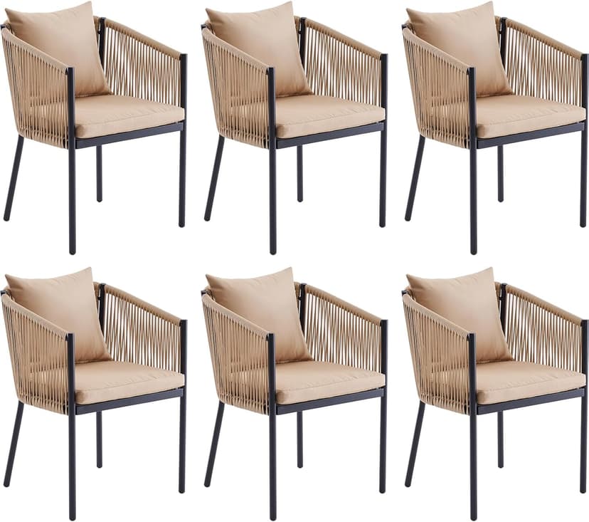 Soohow Rattan Outdoor Patio Dining Chairs Set of 6, Woven Wicker Chairs with Cushions, All Weather Ergonomic Comfort, for Balcony, Backyard and Poolside