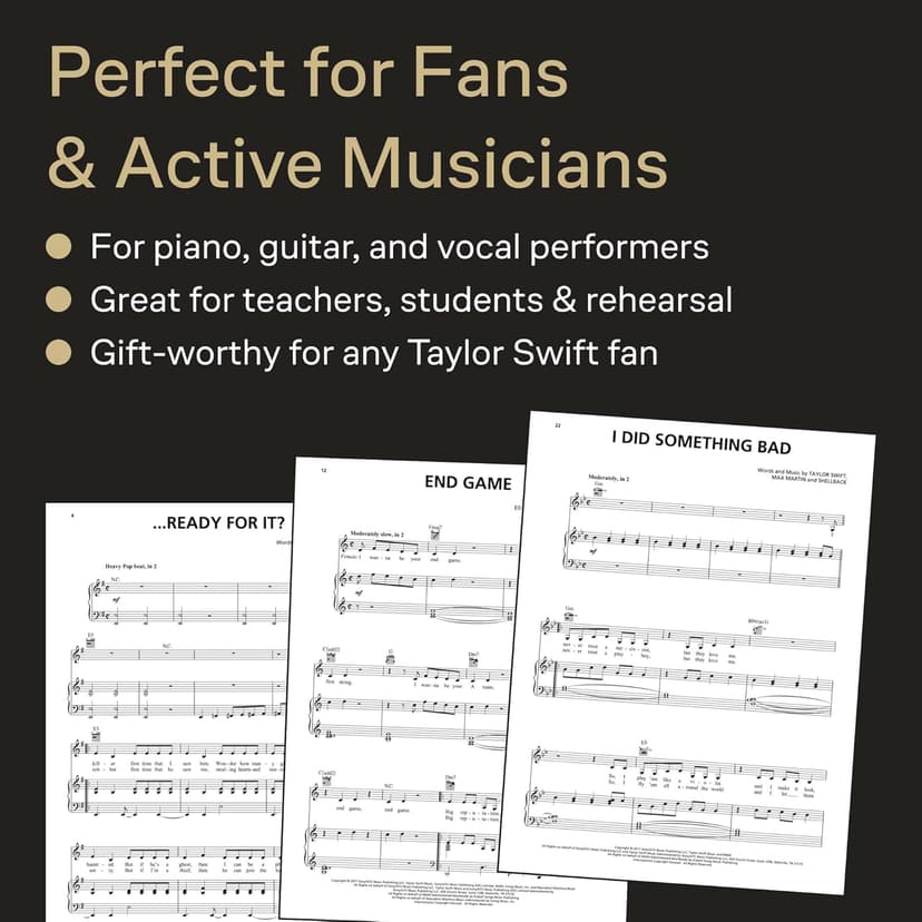 Taylor Swift - Reputation Songbook | Piano, Vocal, Guitar Sheet Music | 15 Songs Including Look What You Made Me Do, Delicate, and More | Hal Leonard Music Book for Beginners and Advanced Players