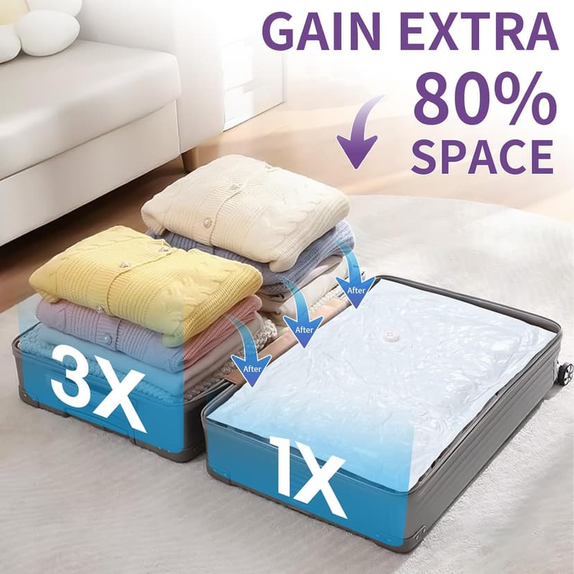 SZO 6 Pack Vacuum Storage Bags With Electric Air Pump,Vacuum Seal Bags For Clothing Travel, Space Saver Bags For Luggage, Blankets,Bedding,Moving bags