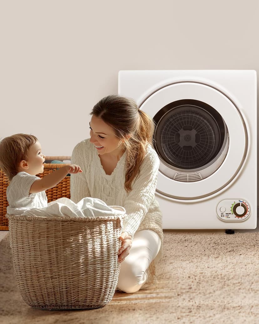 Feelfunn 110V Portable Dryer – 850W Compact Clothes Dryer with 4 Automatic Drying Modes, Stainless Steel Tub, Simple Control Knob for Apartments, Dorms & Small Spaces