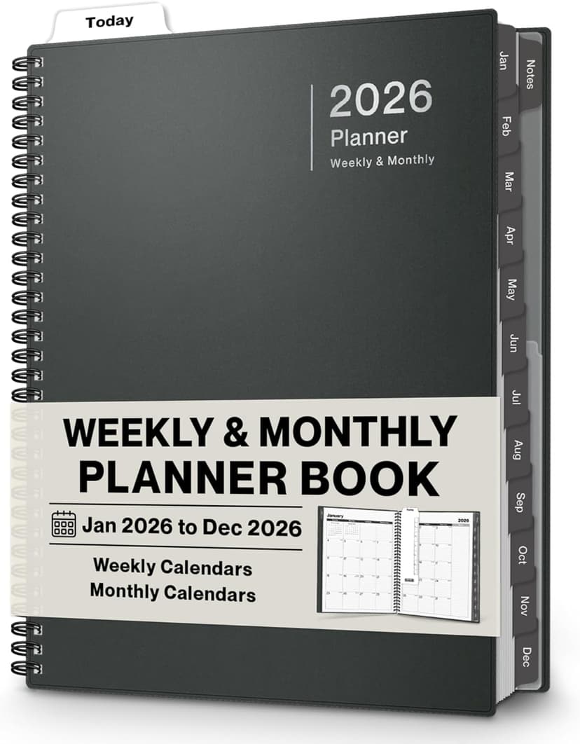 Dunwell 2026 Planner Book 8.5x11, Weekly Monthly Calendar, Jan to Dec, Large Daily Organizer with Laminated Tabs, Bookmark, Notes Section & Stickers