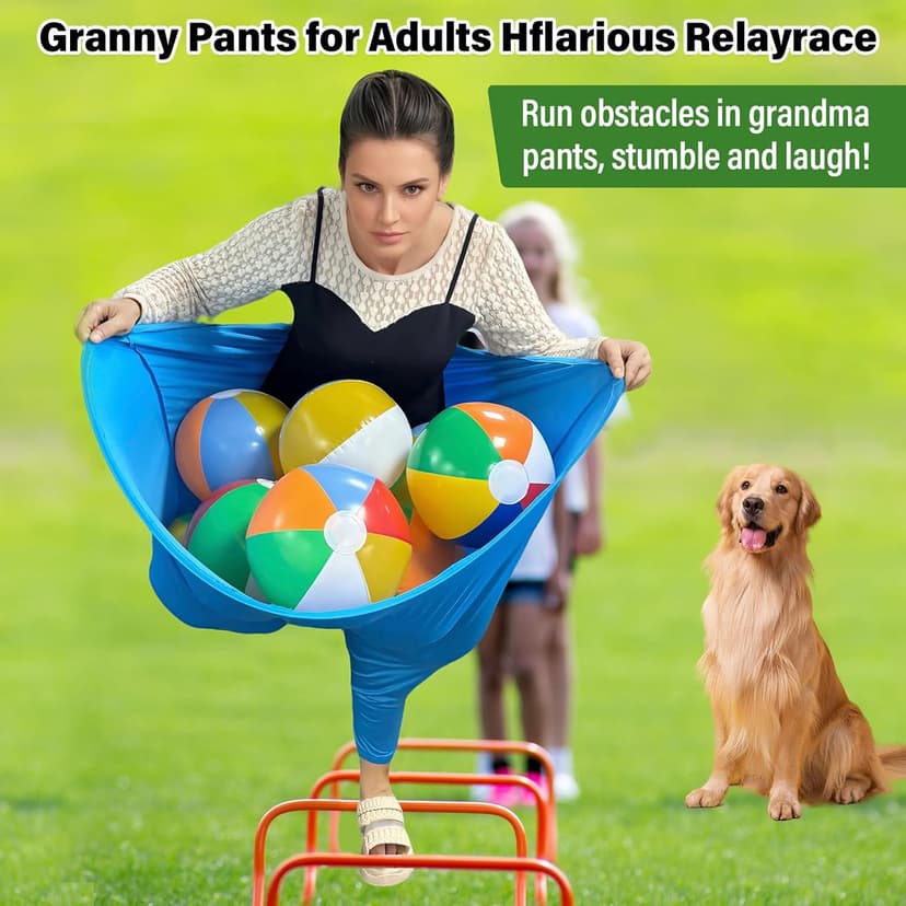 Granny Pants Yard Game for Adults (40 in * 31.5 in),2Pcs Granny Pants Outdoor Games with 10 Bouncy Balls,2 Pumps & Flags, Granny Pants Game for Family Carnival Party Reunion Gathering(Large)
