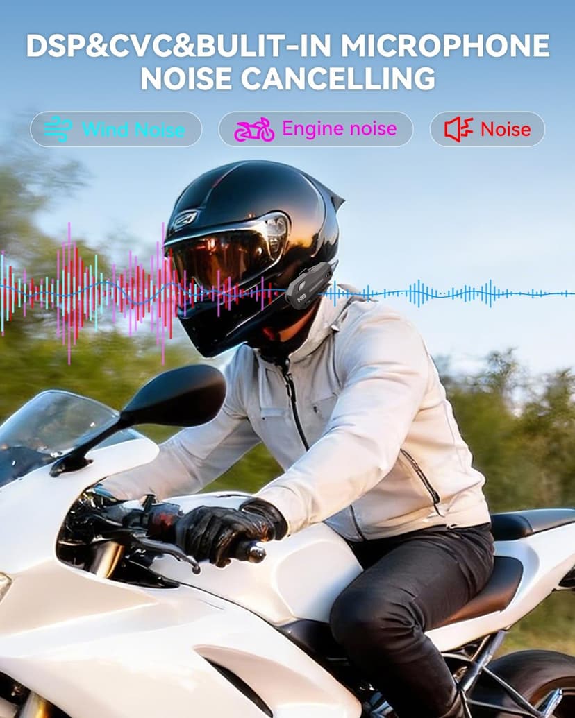 N8 8 Riders Mesh Motorcycle Helmet Communication System, Motorcycle Bluetooth Headset V5.4 with Audio Multitasking/Music Sharing, 45mm Helmet Speakers Intercom for ATV/Snowmobile/Ski, 1 Pack