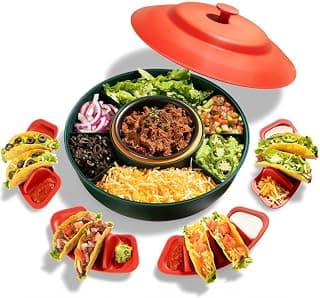 Taco Tuesday Kit - Taco Bar Serving Set for a Party - 30oz Heated Pot, 4 Taco Holders, & Detachable Lazy Susan Tray - Taco Night Fiesta – Unique Couple & Housewarming Gift Set Ideas