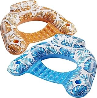 Jasonwell Inflatable Pool Float Chair - 2 Pack Pool Floaties Chair Floats Loungers for Swimming Pools Floating Lounger with Cup Holders Toy Party Floaties for Adults L