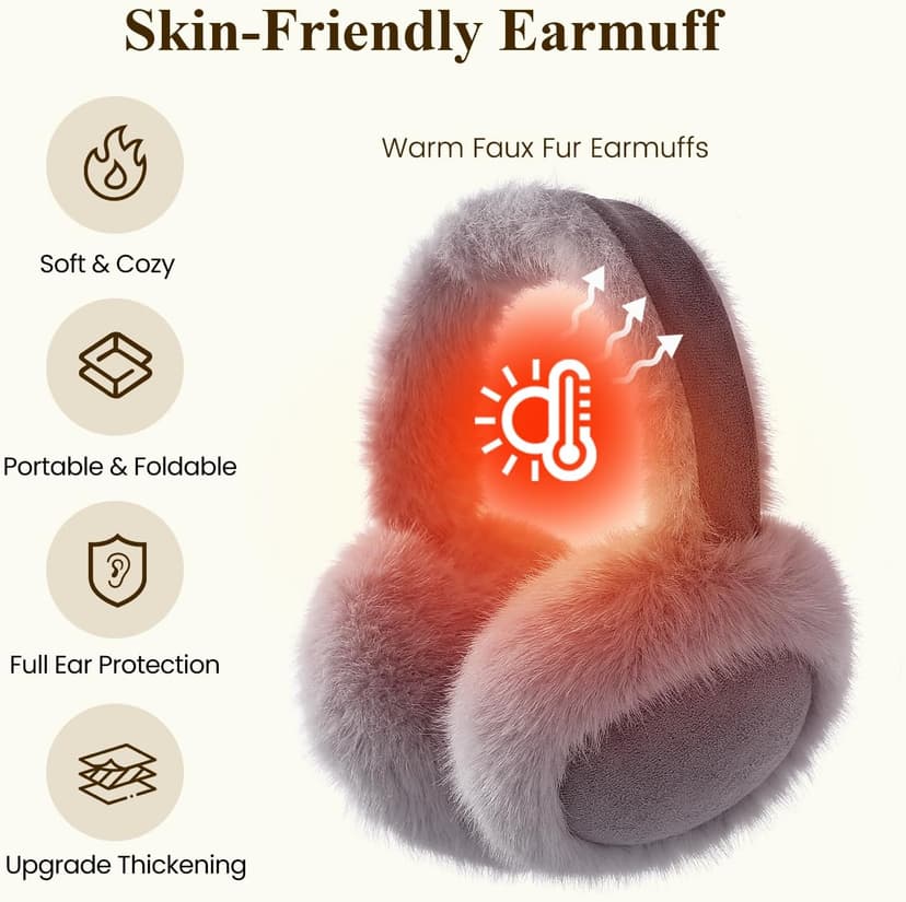 Clothirily EarMuffs for Women, Faux Fur Warm Ear Muffs for Winter, Foldable Winter Ear Covers, Fuzzy Ear Warmers for Women