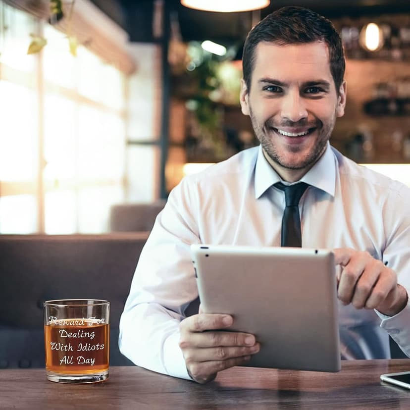 Futtumy Reward For Dealing With Idiots All Day Whiskey Glass, Funny Gifts for Men Coworker Friend Husband Boss Him, Novelty Old Fashioned Glass for Christmas Fathers Day Bosses Day Birthday, 10 oz