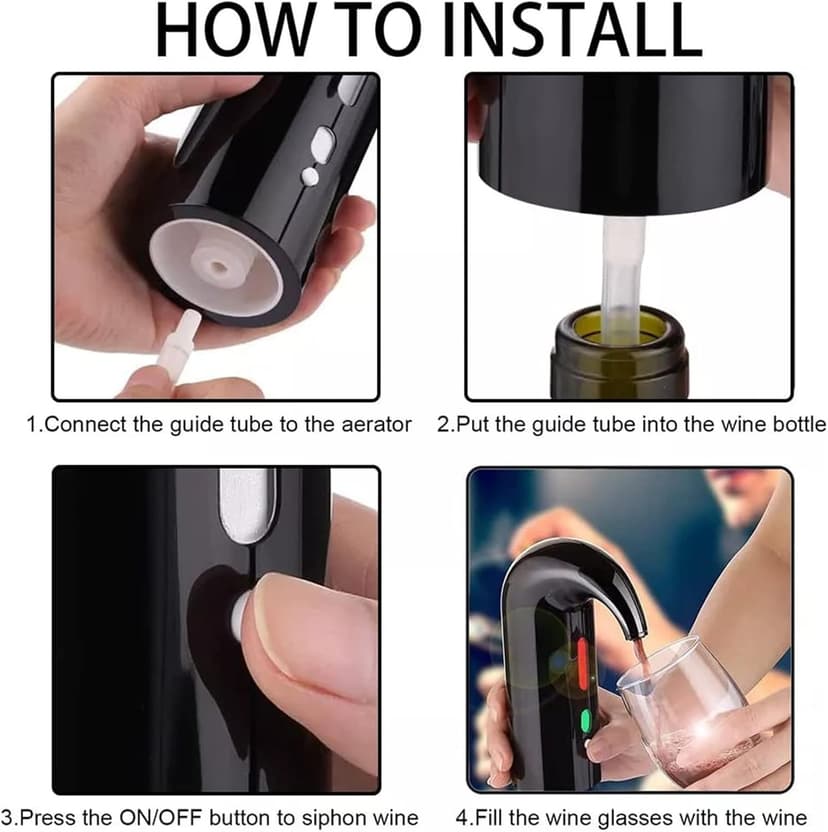 Electric Wine Aerator, Wine Decanter Pump Dispenser Gifts Set,Automatic Wine Aerator Pourer Spout. Wine Dispenser Pump Wine Accessories, Wine Gifts for Women Wine Lovers Black…