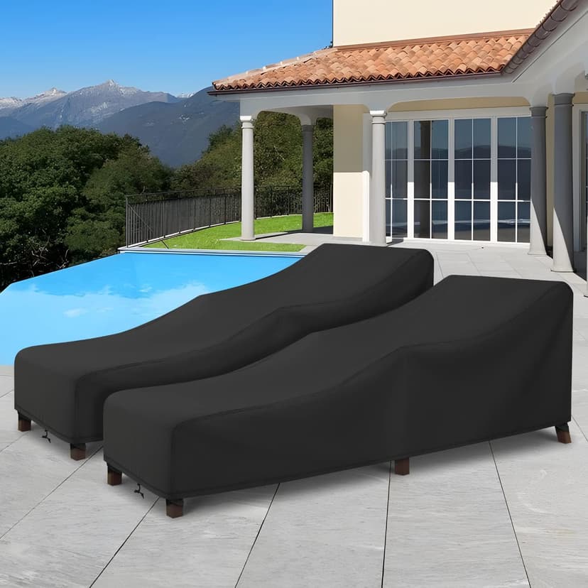 Arcedo Patio Chaise Lounge Cover Water Resistant, 2 Pack of Pool Lounge Chair Covers for Outside Stackable Cushions and Outdoor Furniture, 80" x 30" x 26" H, Black