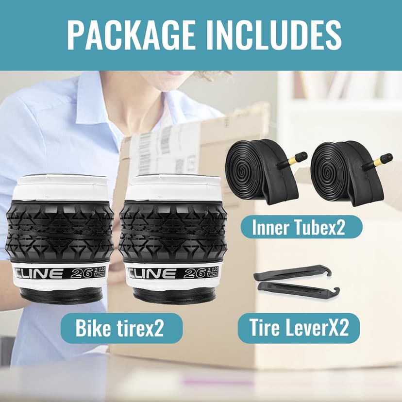 Hycline 26x2.125 Cruiser Bike Tires Set: 2-Pack 26-inch Premium Butyl Rubber High-Performance Folding Replacement Bicycle Tires for Beach Cruiser and Urban Commuting Bicycle