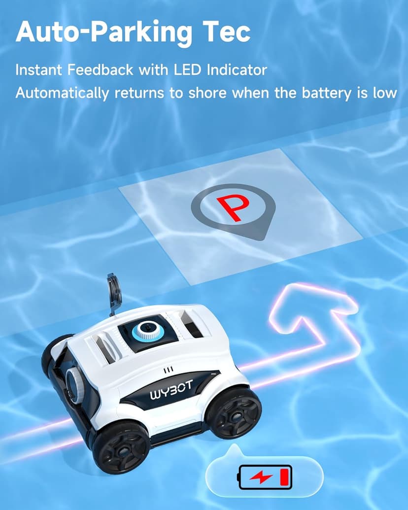 WYBOT W1103 Robotic Pool Cleaner, Cordless Pool Robot Vacuum with 50W Strong Suction,130 Mins Runtime, Self-Parking, Ideal for Above Ground Pool Up to 1300 Sq.ft