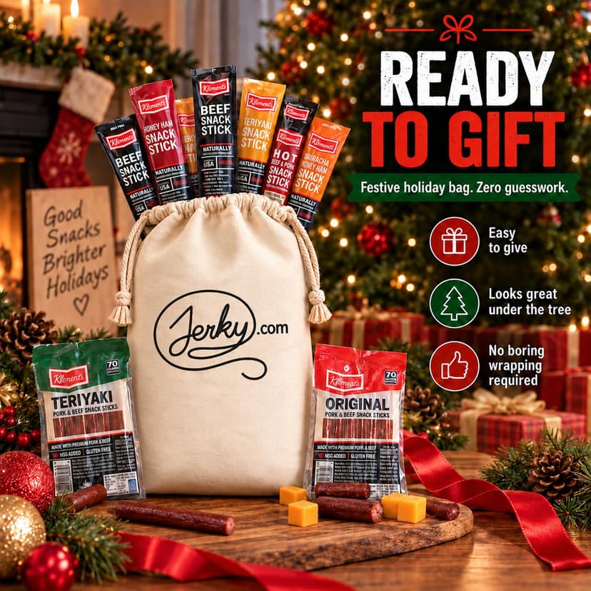 Jerky.com Gift Bag for Men | 26 Piece Meat Sticks Gift Basket with Beef Sticks, Pork, Turkey, Ham & Cheese Sticks | High Protein Snack Variety Pack | Gluten-Free Jerky Gifts for Men | Birthday Gift Basket for Him