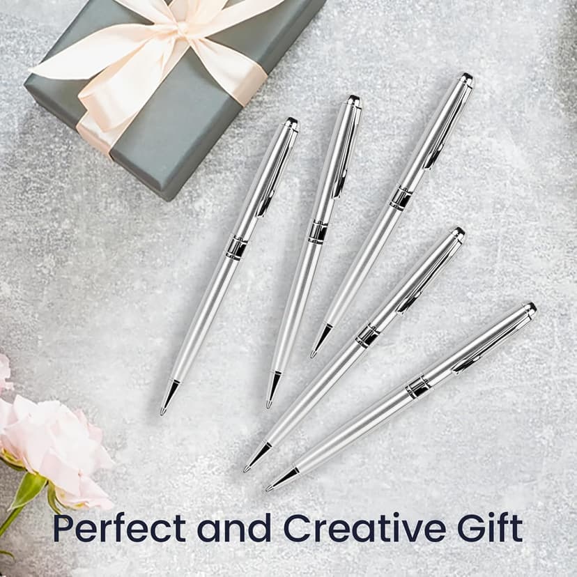 Cambond Ballpoint Pens Bulk Pens - Sliver Metal Pen Nice Luxury Pens for Men Business Office Police Comfortable Writing Twist Retractable 1.0 mm Medium Point Nice Pen, 5 Pack (Silver)