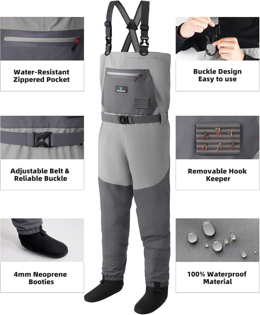 Trudave Fishing Waders, Waterproof Chest Waders for Men & Women, Lightweight Fly Fishing Stockingfoot Waders for Hunting