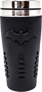 Paladone Batman Travel Mug with Silicone Grip Sleeve, 15oz, Insulated Stainless Steel Tumbler with Lid, Officially Licensed DC Comics Coffee Mug