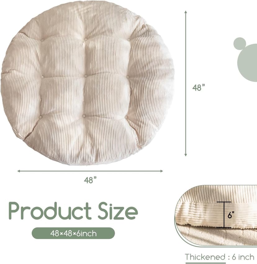 HIGOGOGO Papasan Chair Cushion with Corduroy Cover (Without Chair), 48 x 48 Inch Supportive Cushion, Overstuffed Chair Cushion,Beige