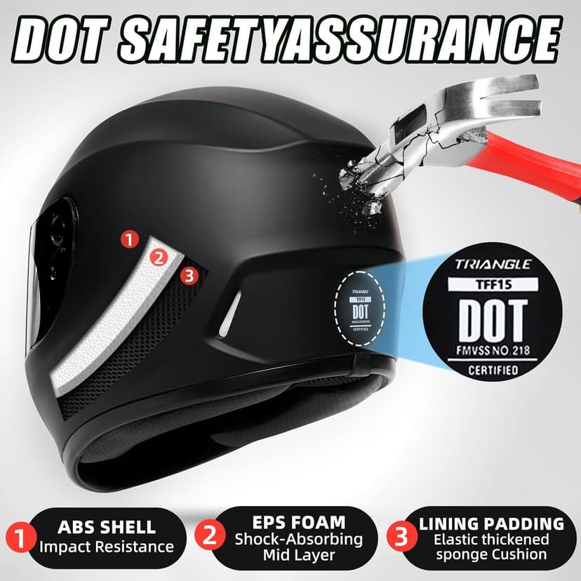 TRIANGLE Full Face Motorcycle Helmet DOT Approved, Street Bike Racing Helmet for Men Women with Tinted & Clear Visors & Carrying Bag