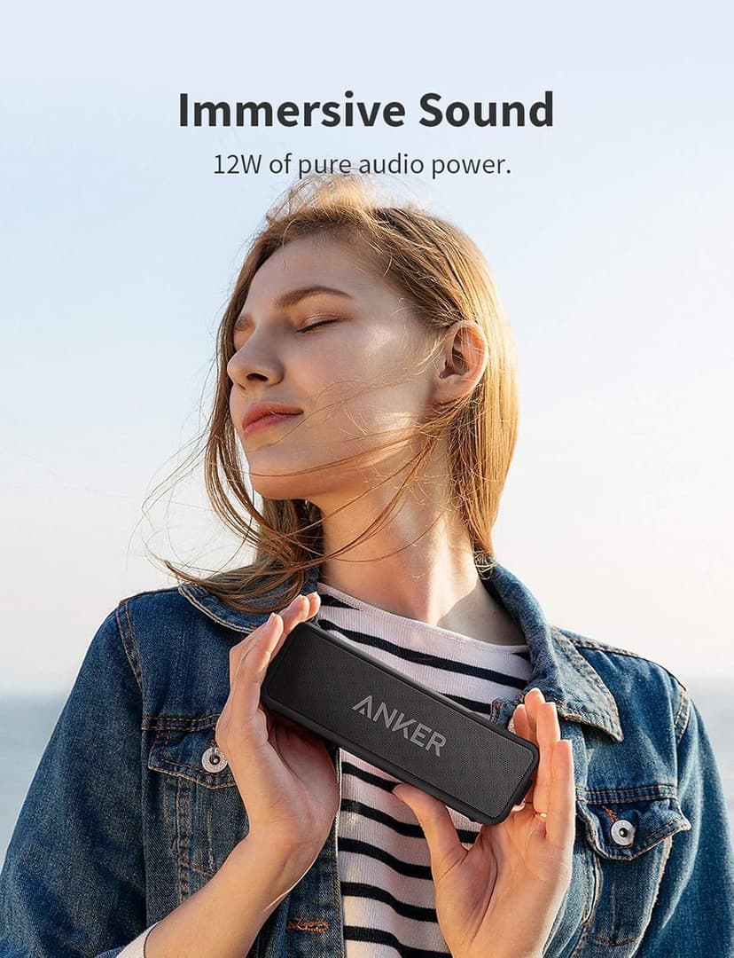 Anker Soundcore 2 Portable Bluetooth Speaker with Stereo Sound, Bluetooth 5, Bassup, IPX7 Waterproof, 24-Hour Playtime, Wireless, Speaker for Home, Outdoors, Travel