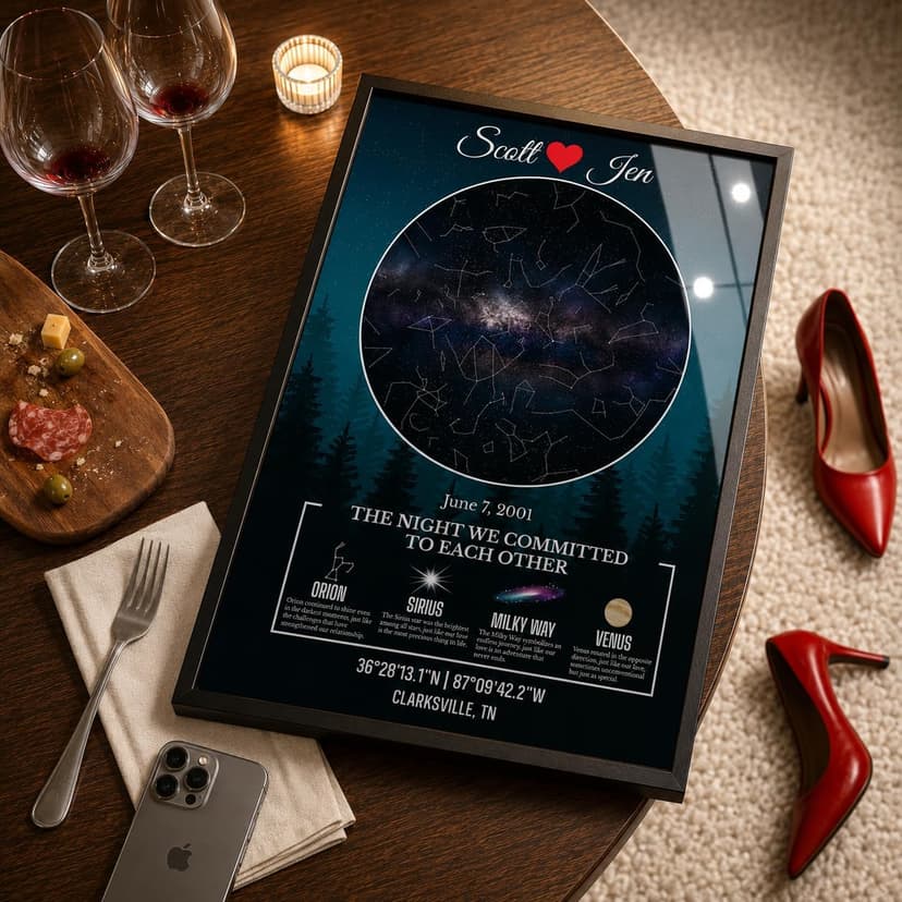 Custom Star Map for Anniversary - Premium Glossy Acrylic - The Night We Met Personalized Constellation Chart - High-Shine Plexiglass Night Sky - Romantic Gift for Her, Wife, Him or Husband - Framed Wall Art B0DH8LR3Z4
