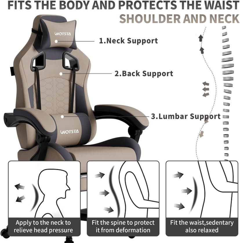 Gaming Chair with Massage,Ergonomic PC Gaming Chair with Footrest Comfortable Headrest and Lumbar Support, High Back, 300LBS (Grey)