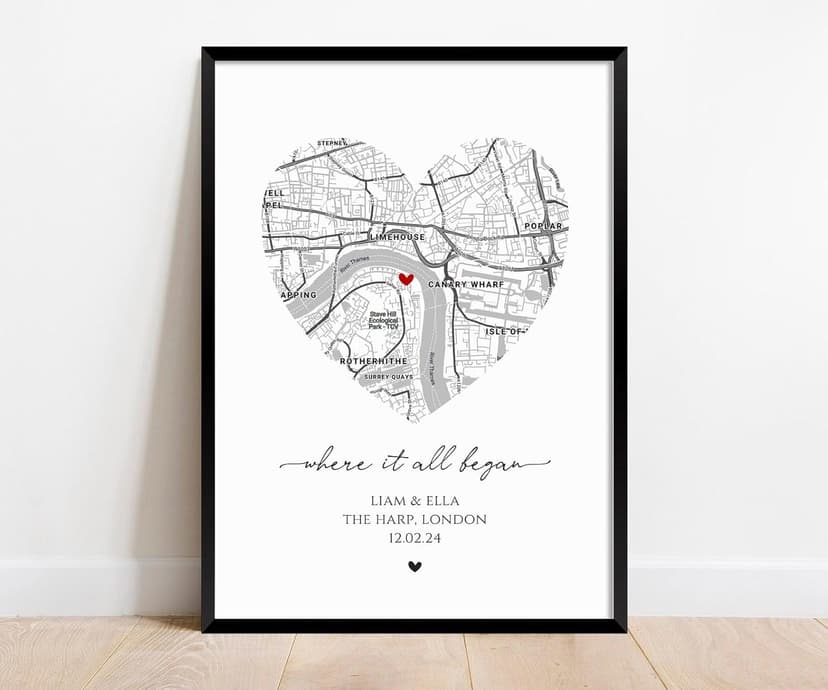 Where It All Began Personalized Heart Map Print, Custom Where We First Met Map, The Night We Met, Valentines Day Gift For Girlfriend Boyfriend, Custom Location, Gifts For Wife And Husband Anniversary
