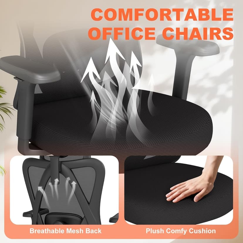 Office Chair Ergonomic Desk Chair,Adjustable Headrest Lumbar Support Computer Chair - Home Office Desk Chairs,300lbs Wide Seat Big and Tall Office Chairs with 3D Armrests, Comfy Desk Chairs (New)