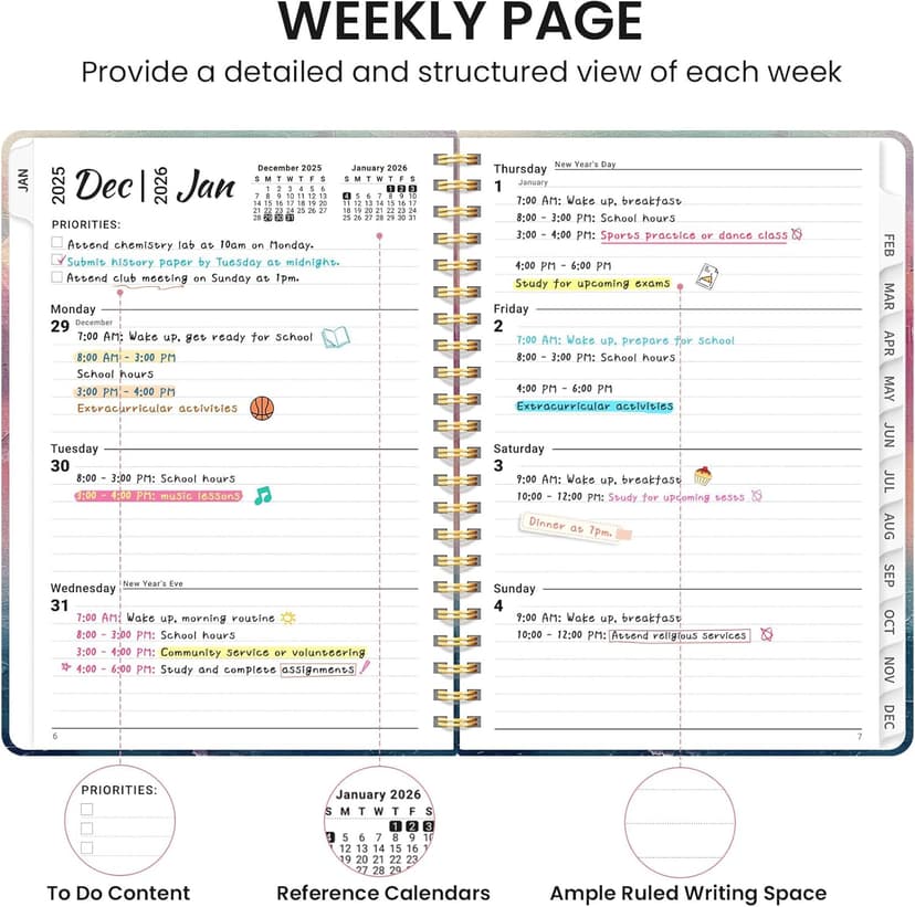 2026 Planner, Aesthetic Weekly and Monthly Planner for Women, Jan 2026 to Dec 2026, Hardcover 2026 Calendar Book with Monthly Tabs, Inner Pocket, Perfect for Office Home School - A5 (6.3" x 8.5"), Sunset