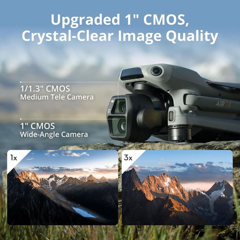 DJI Air 3S Fly More Combo (RC-N3), Drone with 1" CMOS Wide-Angle & Medium Tele Camera, 4K/60fps HDR Video, Nightscape Omnidirectional Obstacle Sensing & 3 Batteries for Extended Flight Time