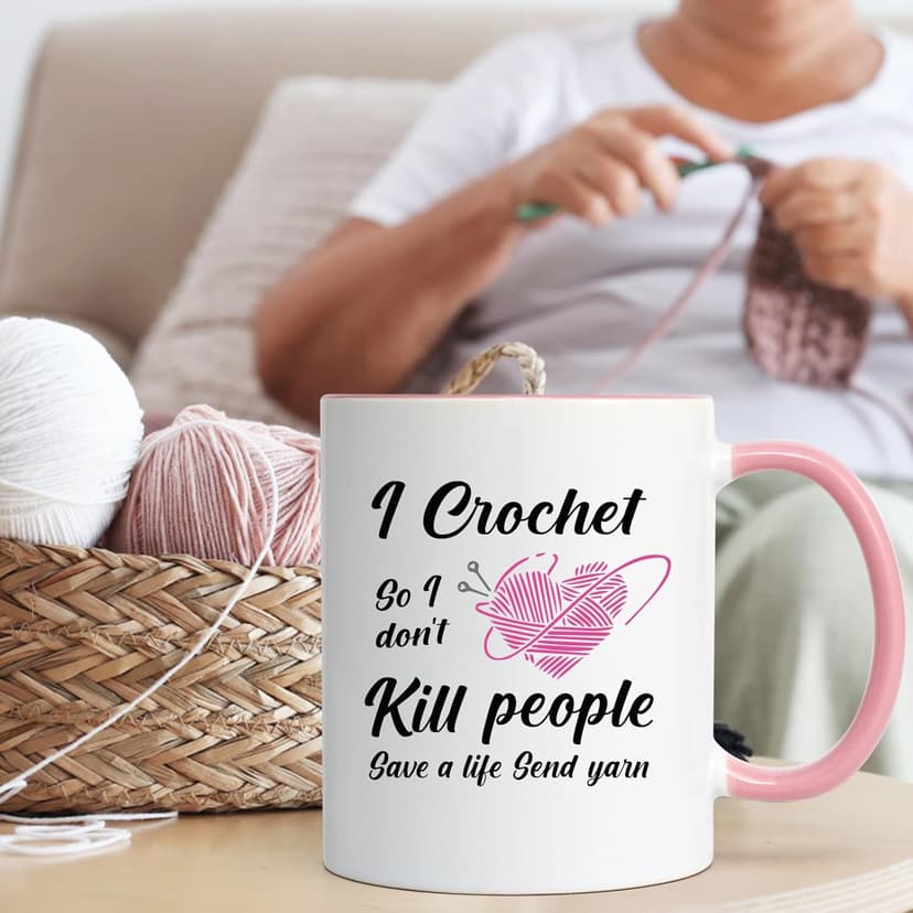 Cabtnca Crochet Gifts for Crocheters, I Crochet So I Don't Kill People Funny Mug - 11Oz, Christmas Birthday Knitting Gift for Knitters Crocheters Office & Home Use