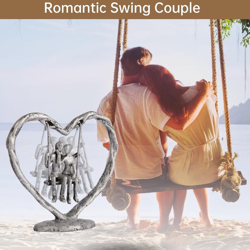 25th/Silver Anniversary Wedding Gifts for Wife/Her/Him,Valentine's Day/Birthday/Wedding Gifts for Couples,Heart Sculpture/Figurine,Handcrafted Antique Silver Metal Couple Statue Decor B0FP2Z3KQD