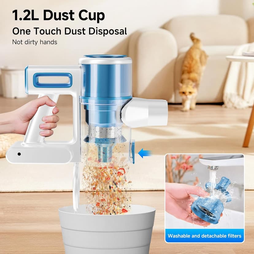 BSNAW Cordless Vacuum Cleaner for Home - Lightweight, Stick Vacuum Clean with Rechargeable Battery, Max 45Mins Runtime, 8 in 1 Handheld Vacuum for Hardfloor & Carpets Pet Hair, Blue&White
