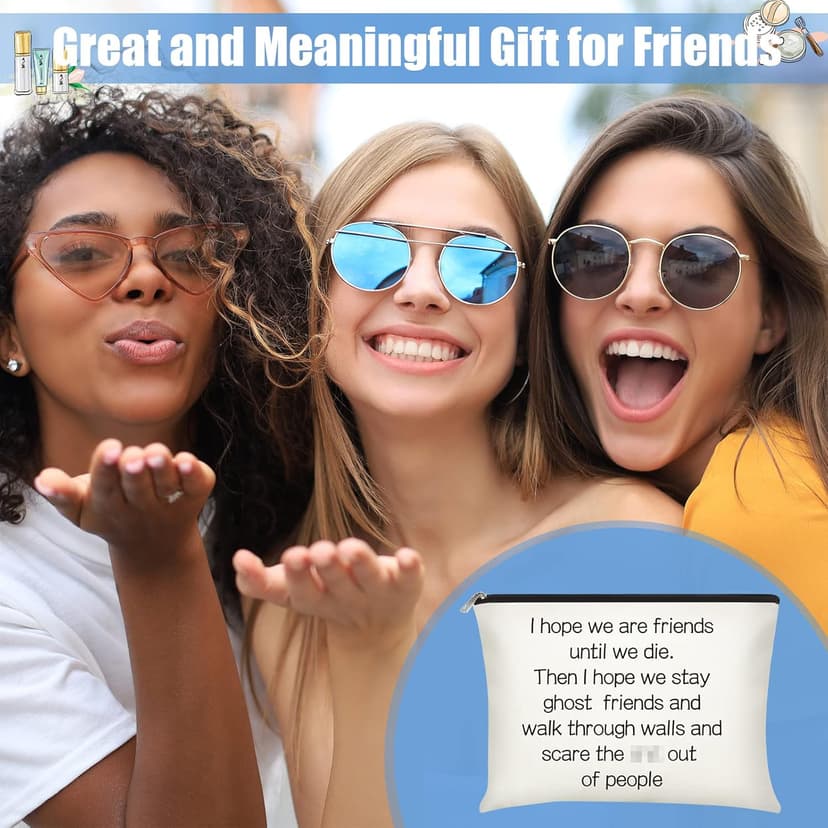 Frienda 3 Pcs Good Friend Gifts Cosmetic Bag for Women Friendship Makeup Bag Travel Cases for Birthday Graduation Moving Away Christmas Bestie Soul Sister(Trend Style)