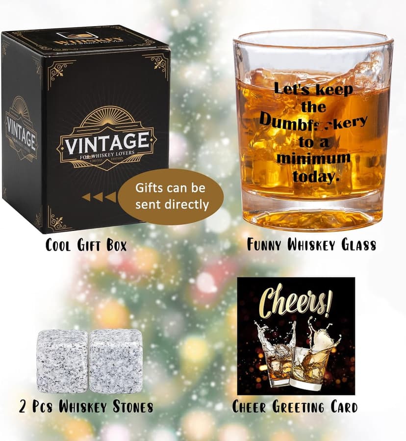 Ithmahco Funny Whiskey Gifts for Men, Funny Whiskey Glasses Bourbon Gifts for Men Women Boyfriend, Christmas Birthday Gift for Dad Husband Daddy, Alcohol Boss Gift for Men Coworker