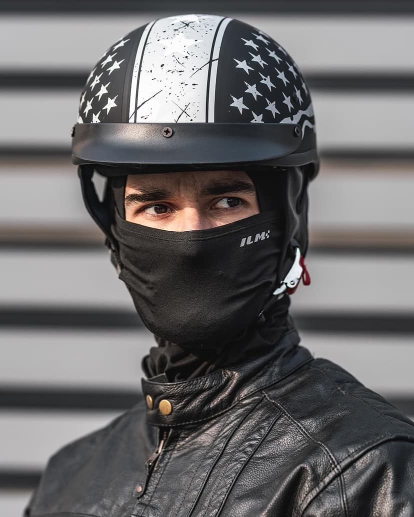 ILM Half Helmet Motorcycle Open Face Sun Visor Quick Release Buckle DOT Approved Cycling Motocross Suits Men Women 205V (M, Patriotic Flag)