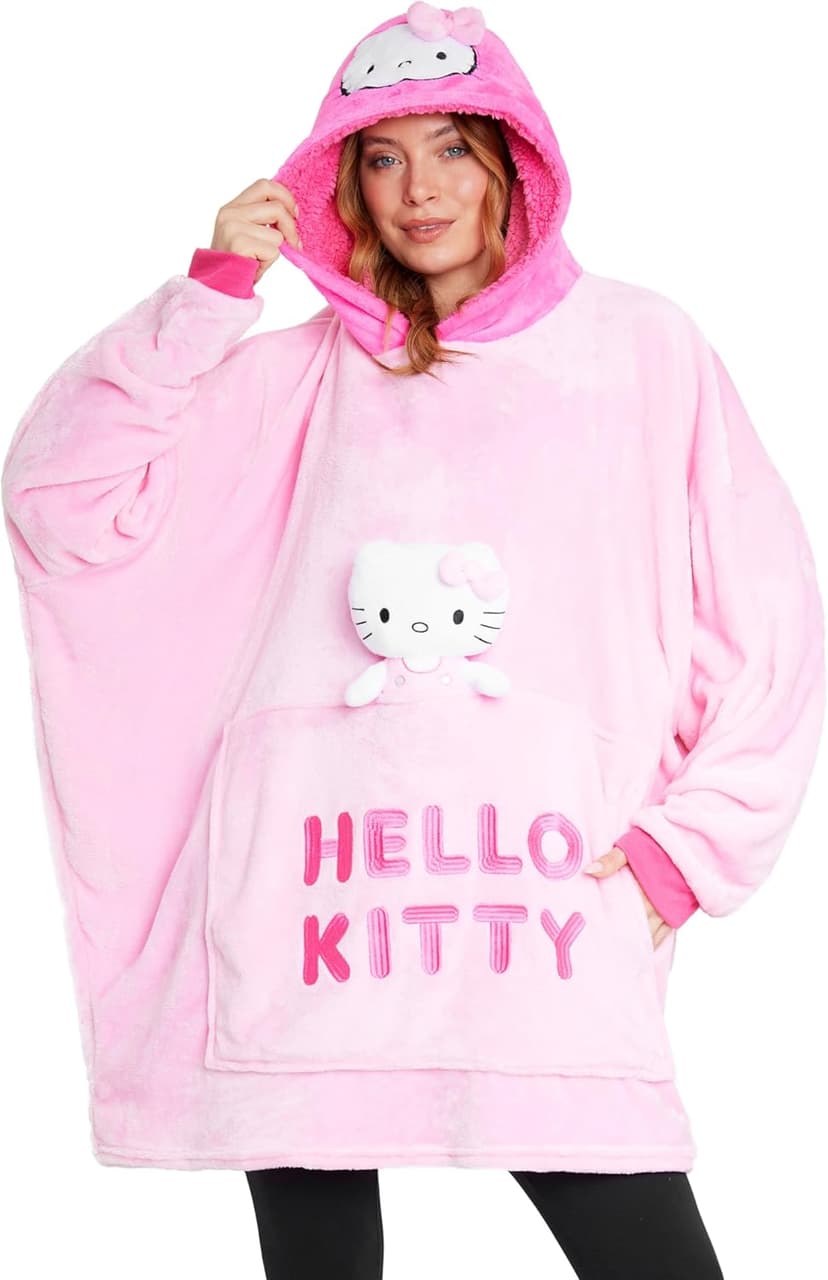 Hello Kitty Blanket Hoodie for Women Teens Wearable Blanket Sherpa Lined Fleece