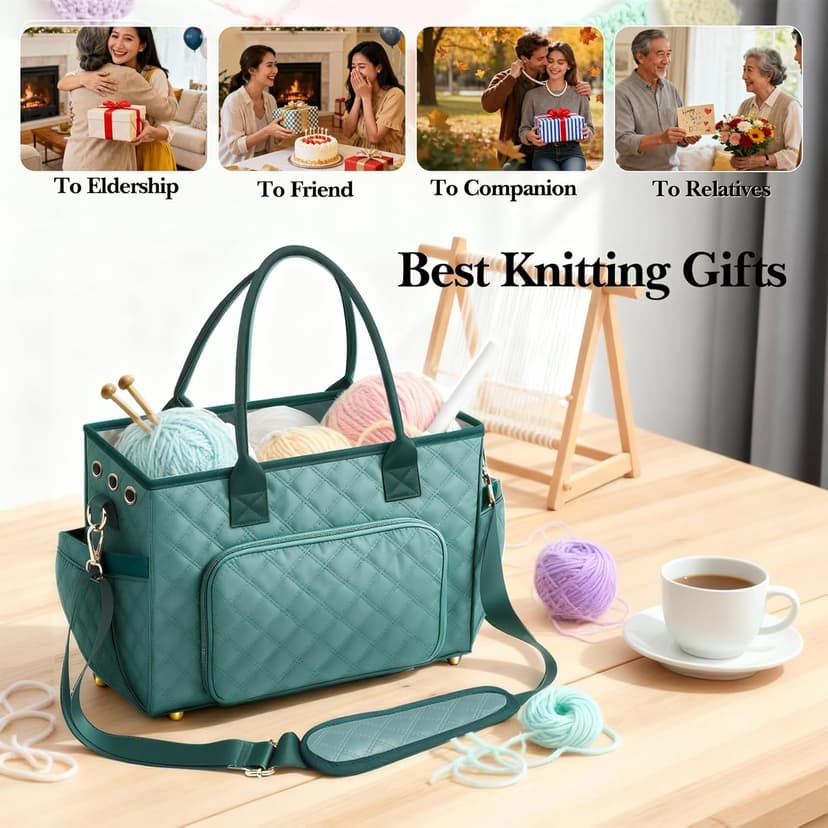 Crochet Bag Yarn Storage, Large Knitting Tote with Padded Crochet Hook Organizer, Tote with Multiple Compartments for Crochet Lovers, Knitting Accessories, Mother's Day Gift