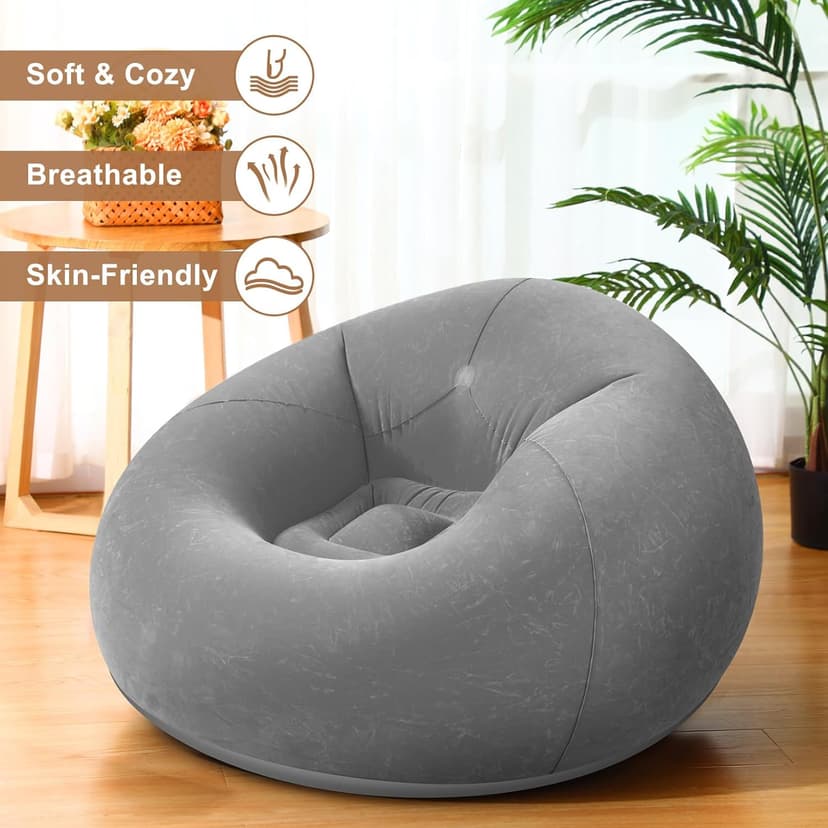 Realspring 6 9 12 Pcs Inflatable Bean Bag Chairs for Adults with Electric Air Pump, Blow up Couch Folding Portable Inflatable Couch Lazy Sofa for Outdoor Movie Night Camping(Gray,6 Pcs)