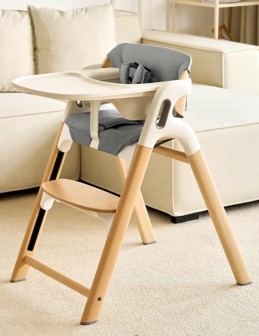Momcozy High Chair Cushion & Backrest Set - Ergonomic Support for Dinerpal Chairs, Machine Washable Gray Seat Pad with Non-Slip Design