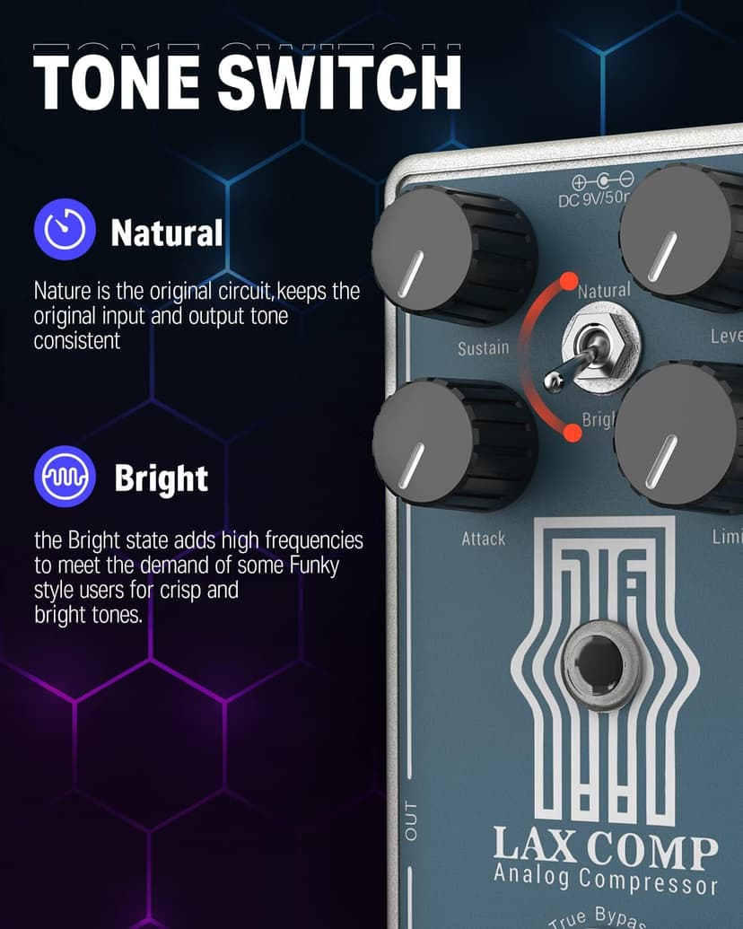 Donner Compressor Guitar Pedal, Lax Comp Compressor Pedal for Electric Guitar and Bass, Classic Peak Limiter Style Compressor with 2 Band EQ Boost Effect Pure Analog True Bypass