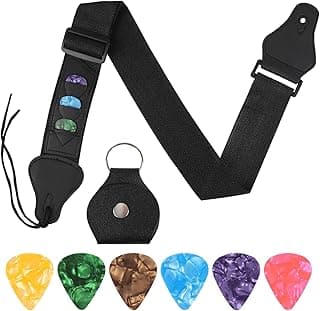 zenjarigily Guitar Strap with 3 Pick Holders, Includes 6 Guitar Picks and a pick box- Adjustable for Acoustic Electric Guitar