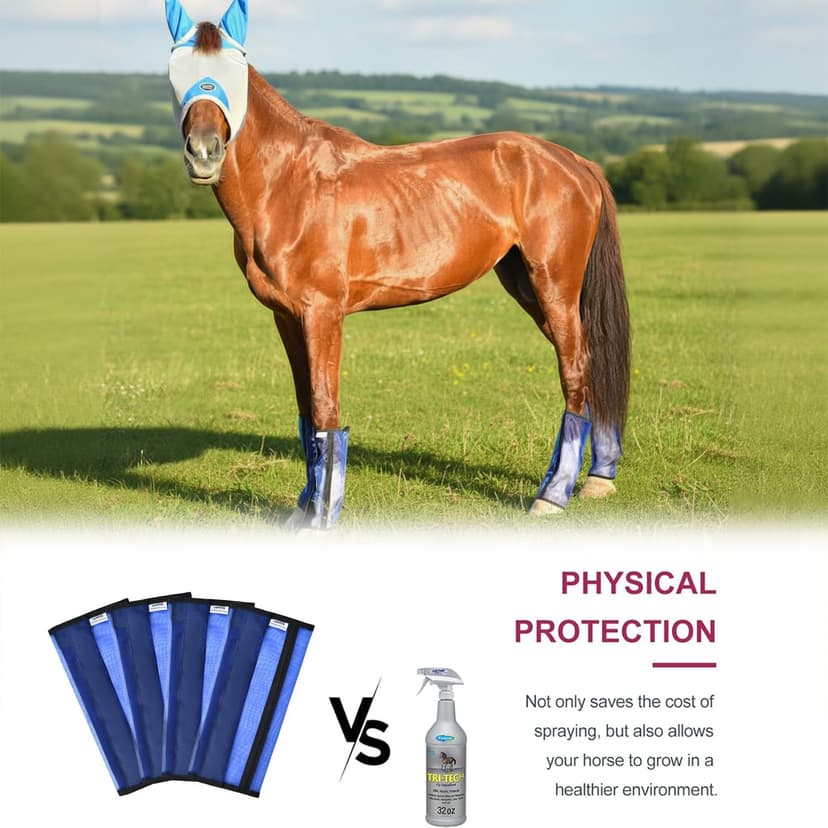 Fornyk Mesh Horse Fly Boots Set of 4, Non-Slip Horse Leggings, Loose Fitting Fly Boots for Horses, Breathable Adjustable Leg Wraps, Reduce Stomping & Stay Up, Not Sag, No Rub