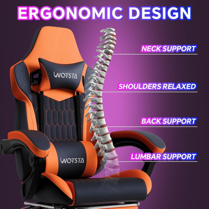 Gaming Chair with Footrest, High Back Gaming Chairs PVC Leather Ergonomic Gamer Chair with Adjustable Headrest Lumbar Support Racing Style Video Gaming Chair for Office/Home (Black Orange)
